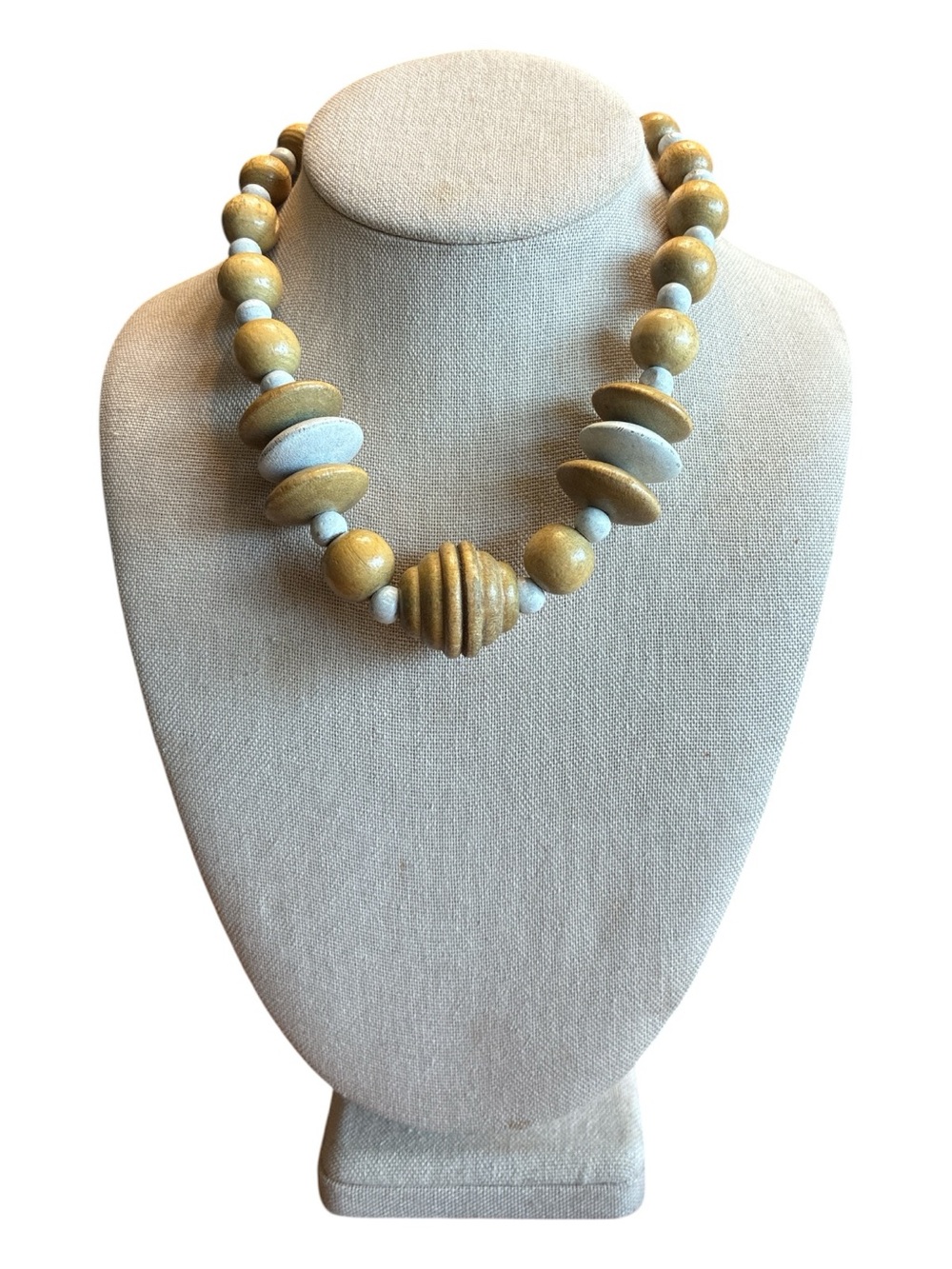Chunky Two-Tone Wood Bead Necklace in Mustard and White ~ 18 Inches